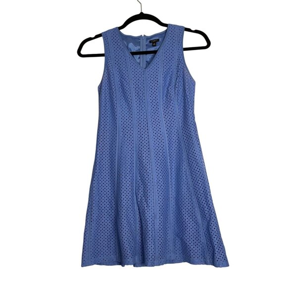 Ann Taylor Women's Dress sleeveless periwinkle blue SZ 8P geometric eyelet look. - Picture 1 of 6